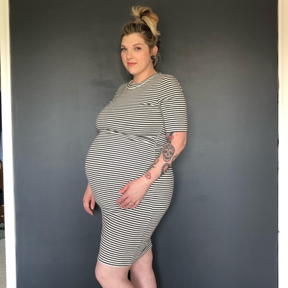 Vici Black and White Striped Midi Dress